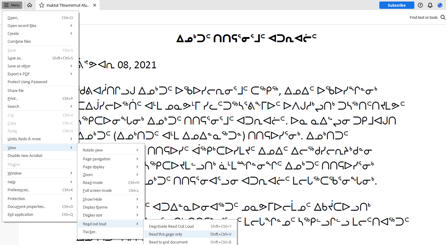 Inuktitut PDF on Adobe Reader